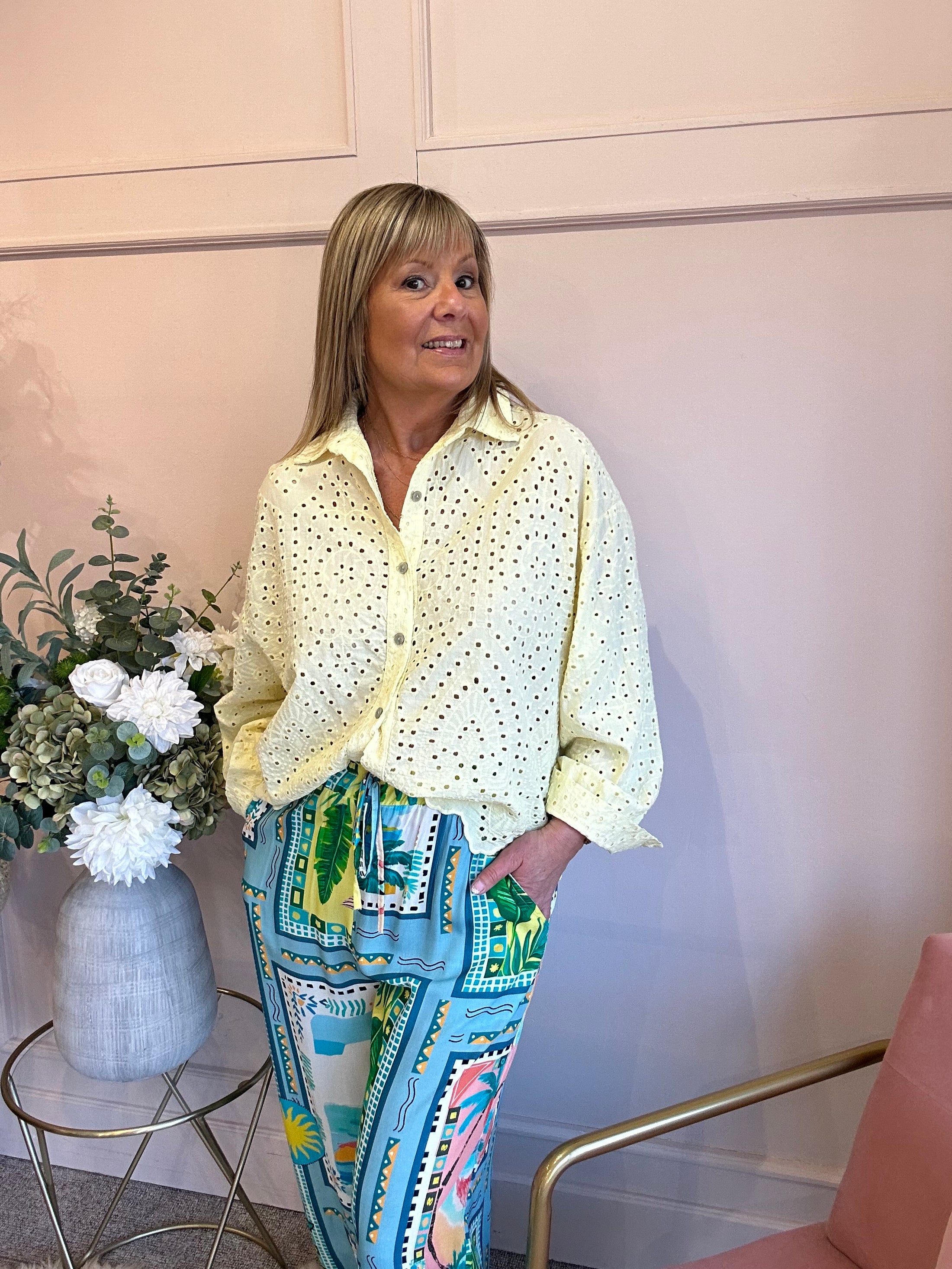 Broderie Anglaise Shirt  - Yellow - Wardrobe By Simone