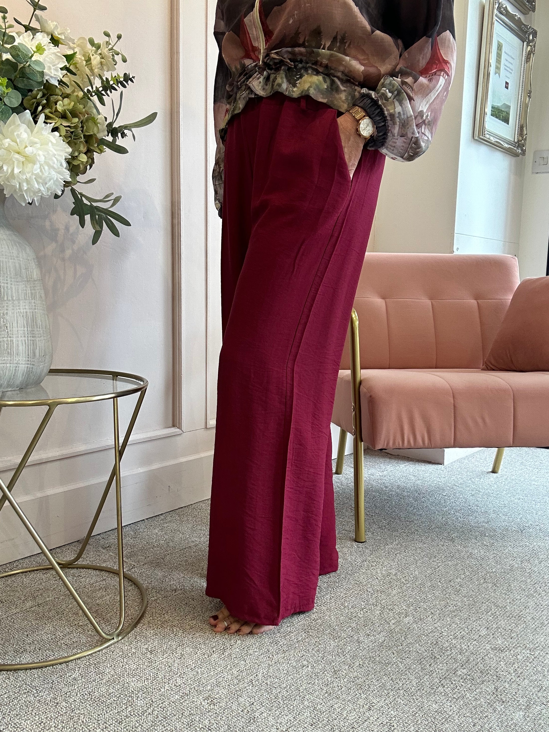 Belted Wide Pant - Burgundy