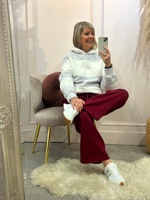 Stripey Hoody Sweatshirt - Grey/Cream - Wardrobe By Simone