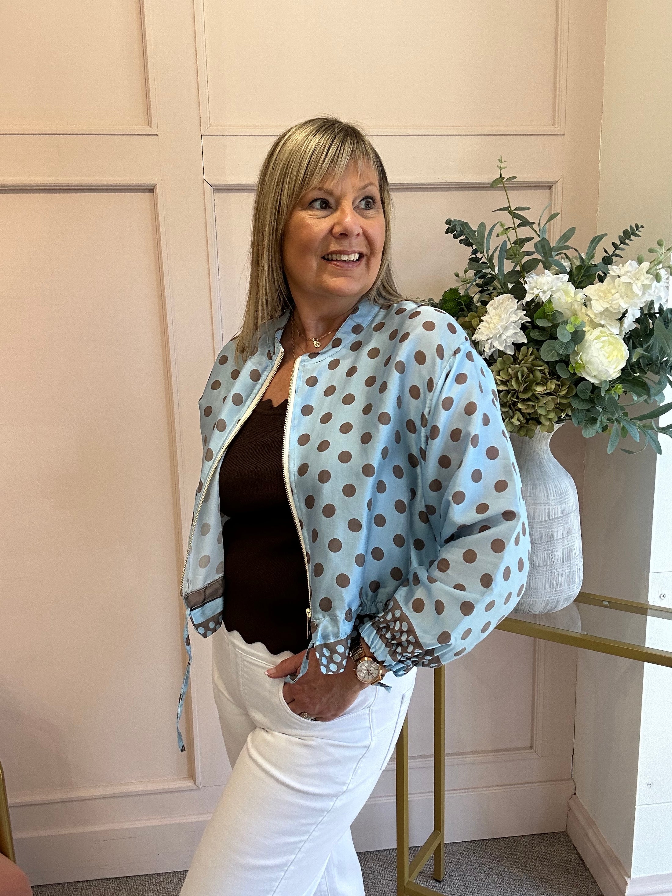 Dotty Zipped Top - Blue/Brown - Wardrobe By Simone