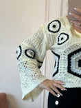 Load image into Gallery viewer, Crochet  V Neck Jumper - Cream/Black - Wardrobe By Simone
