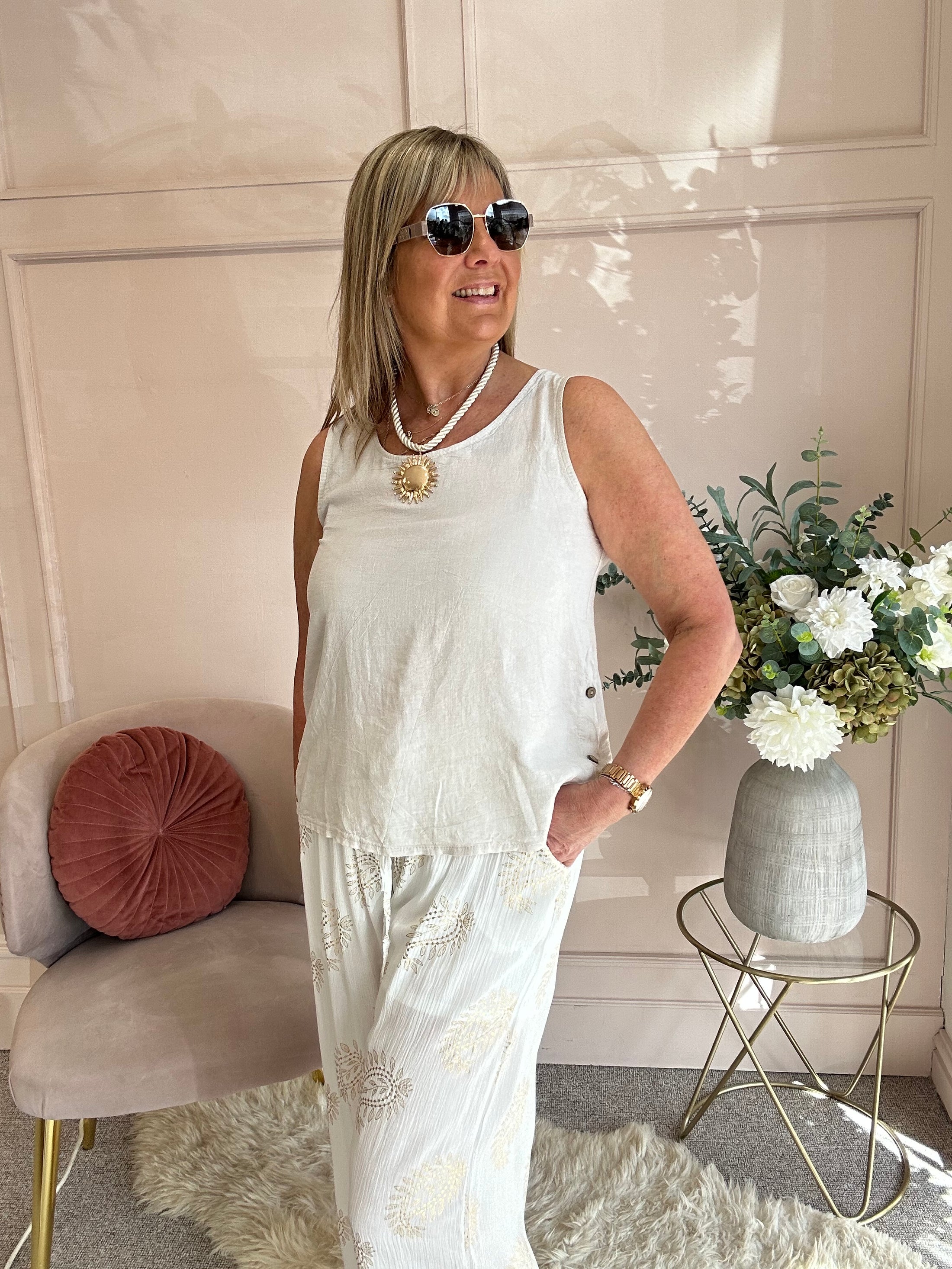 Little Side Button Top - Soft Beige - Wardrobe By Simone