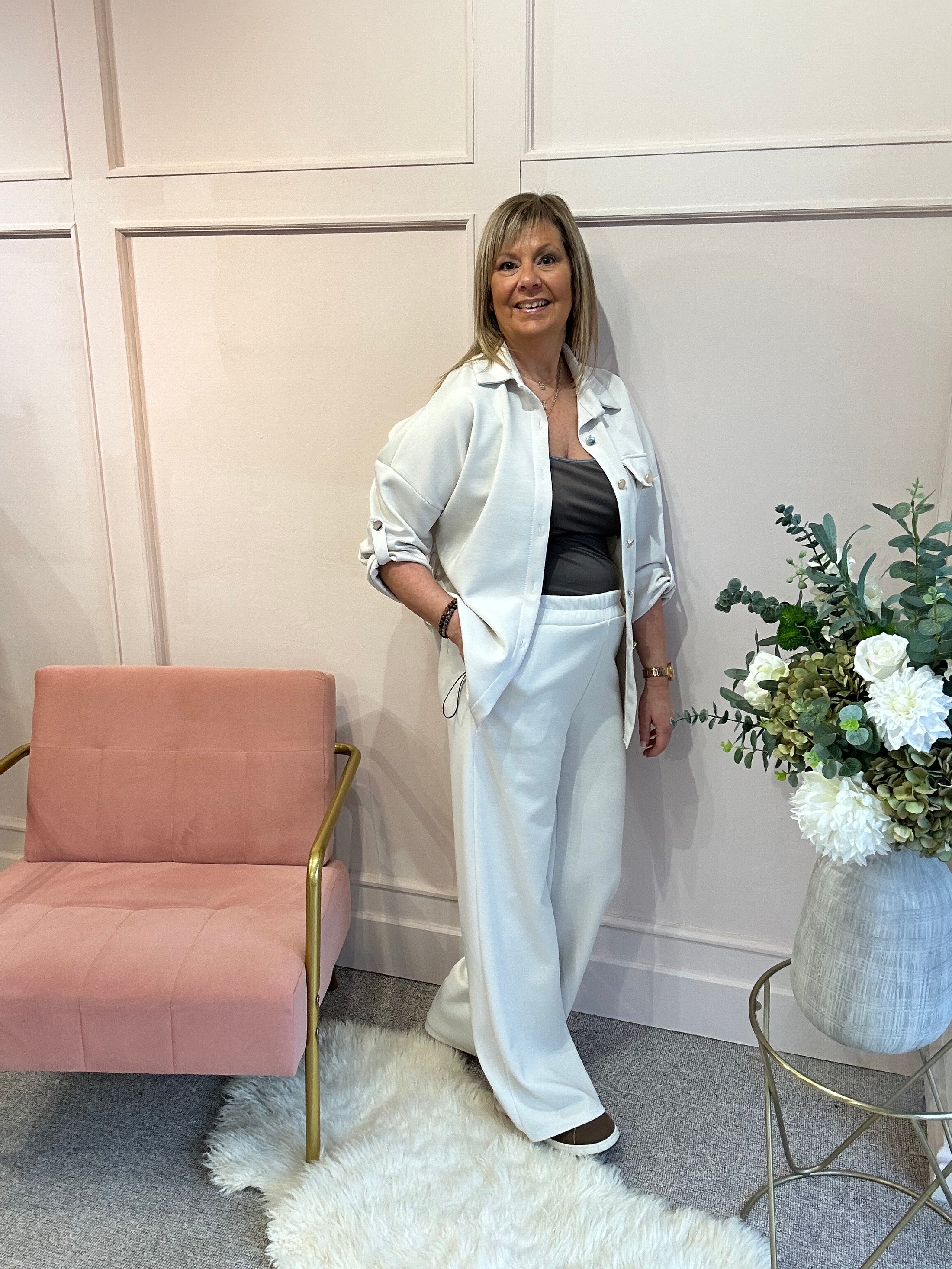 Tunic Shirt Jacket &Trouser Set - Cream