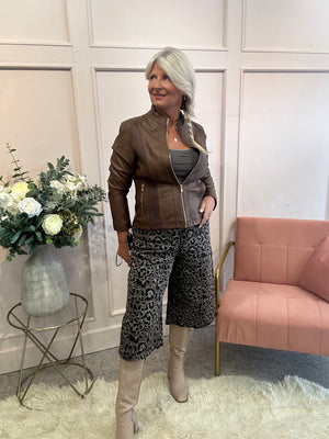 Faux leather short jacket - Mid Brown
