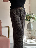 Load image into Gallery viewer, Belted Leopard Wide Pant - Khaki/Black
