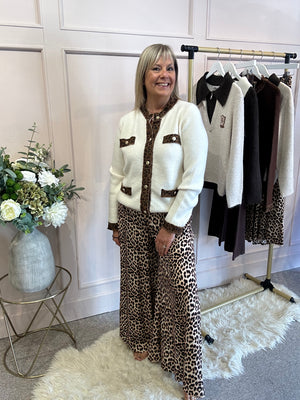 Stylish Leopard Edged Jacket/Cardi  - Cream