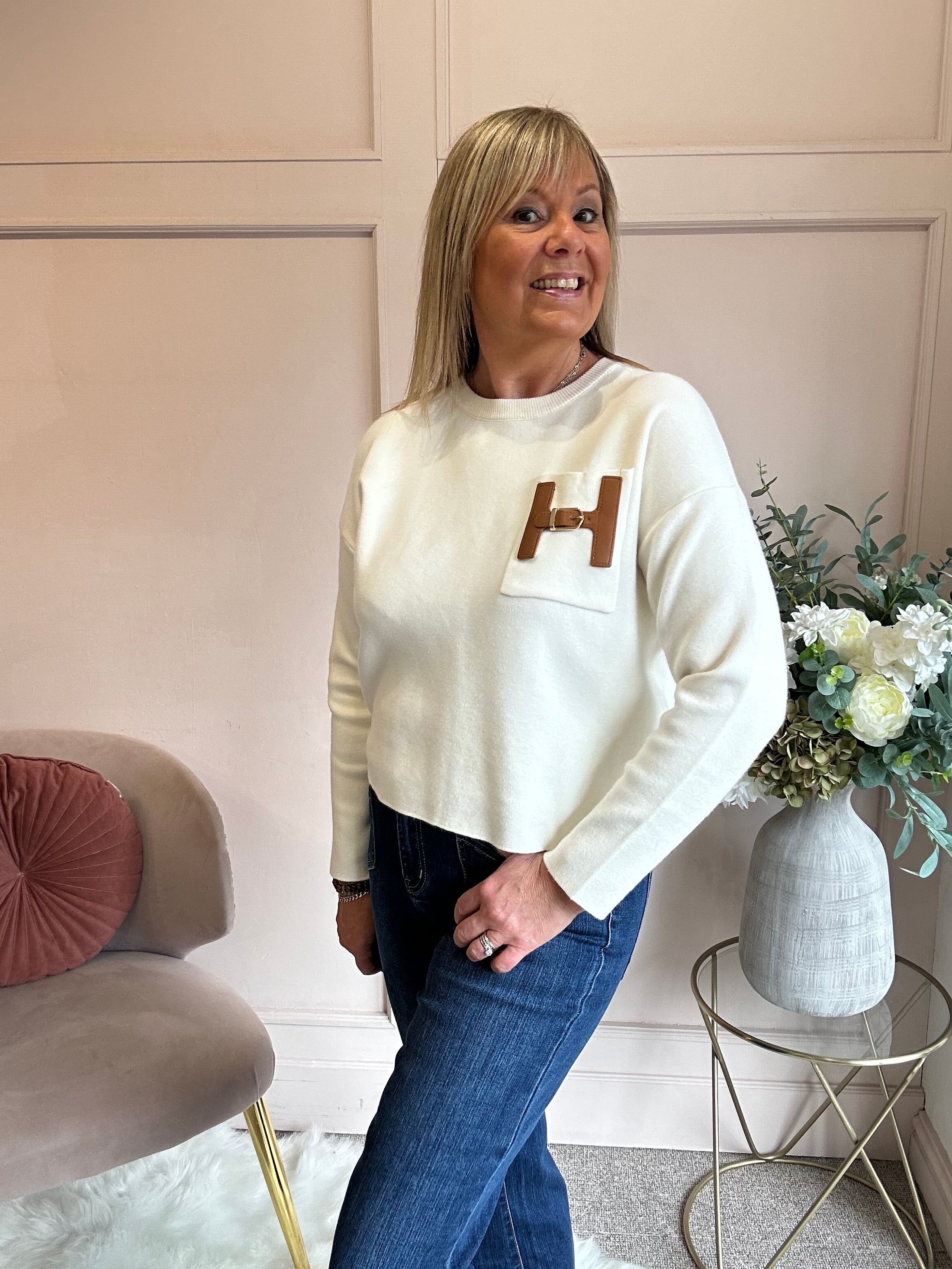 H Logo Jumper - Cream/Tan