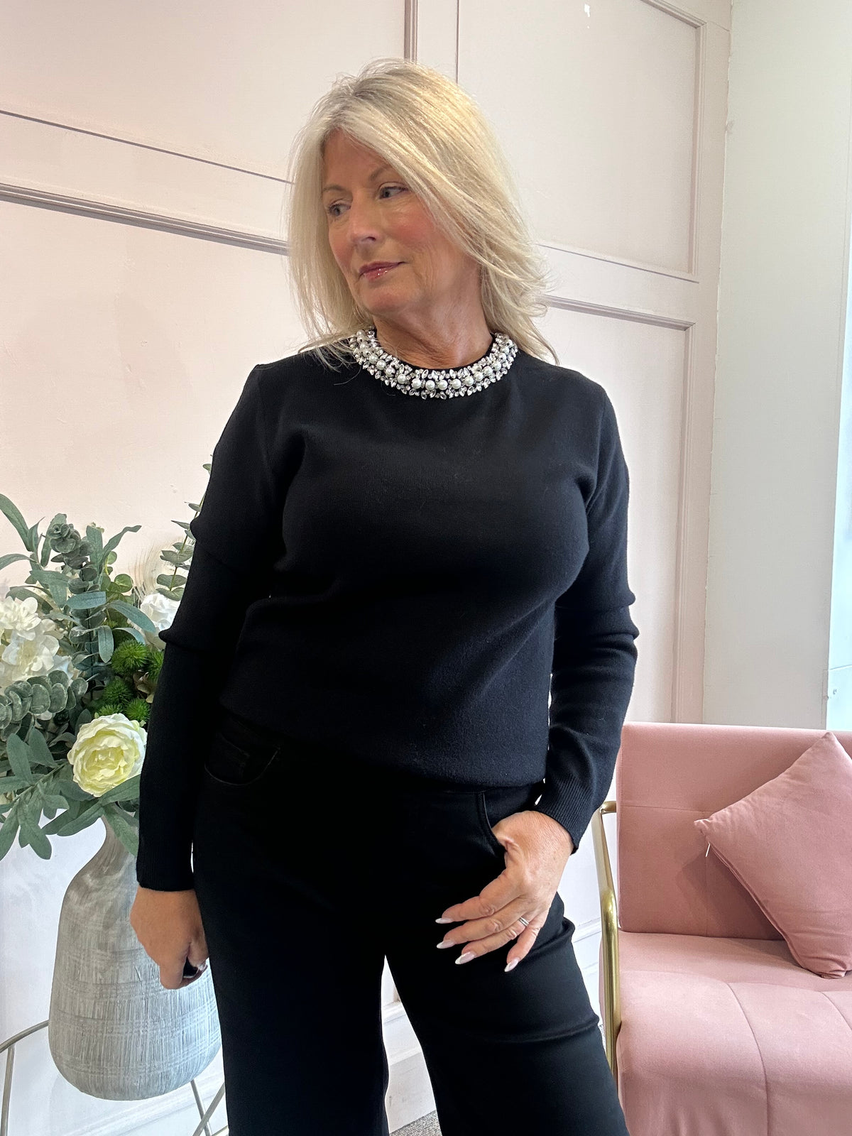 Sparkle & Pearl Jumper - Black - Wardrobe By Simone