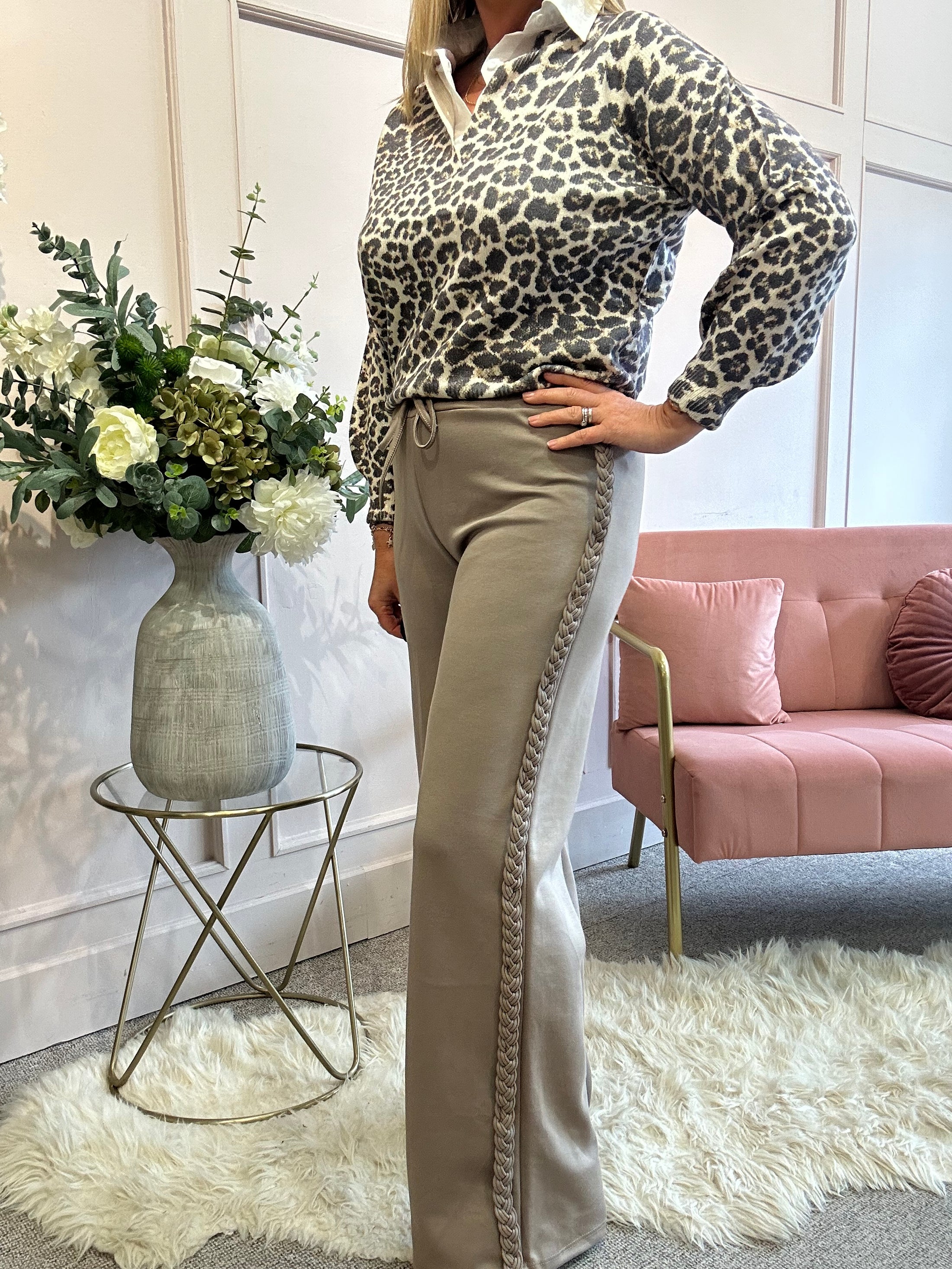 Plait Braid Detail Lounge Pant - Taupe