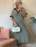 Load image into Gallery viewer, Striped Long Knitted Dress- Cream/Black - Wardrobe By Simone
