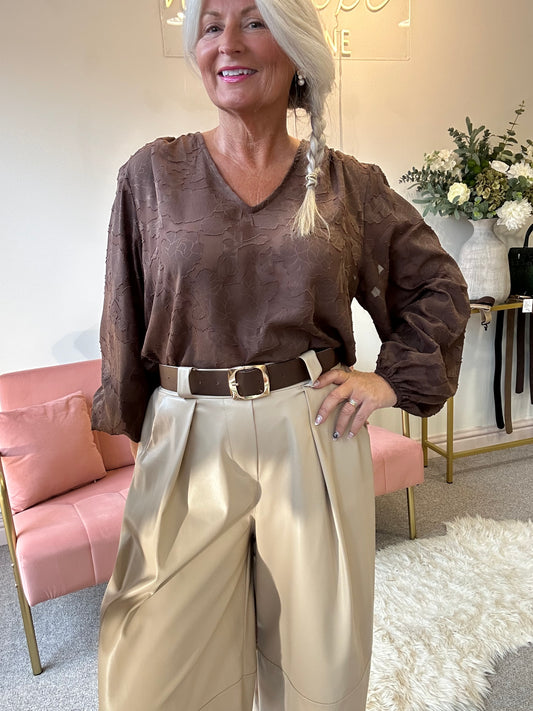 Flower Textured Applique Top - Caramel