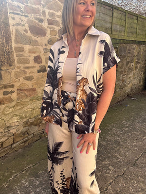 Cheetah & Palm Print Shirt - Cream/Black