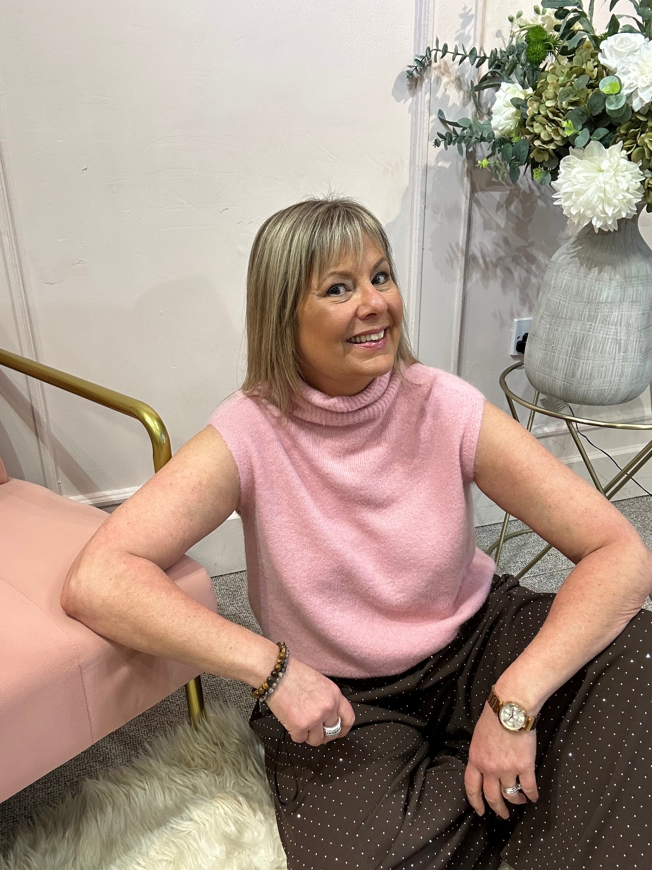 Roll Neck Cosy Tank Jumper - Pale Pink