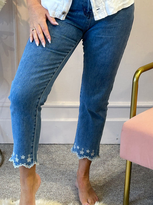 Embroidered Edge Jean - Denim Blue