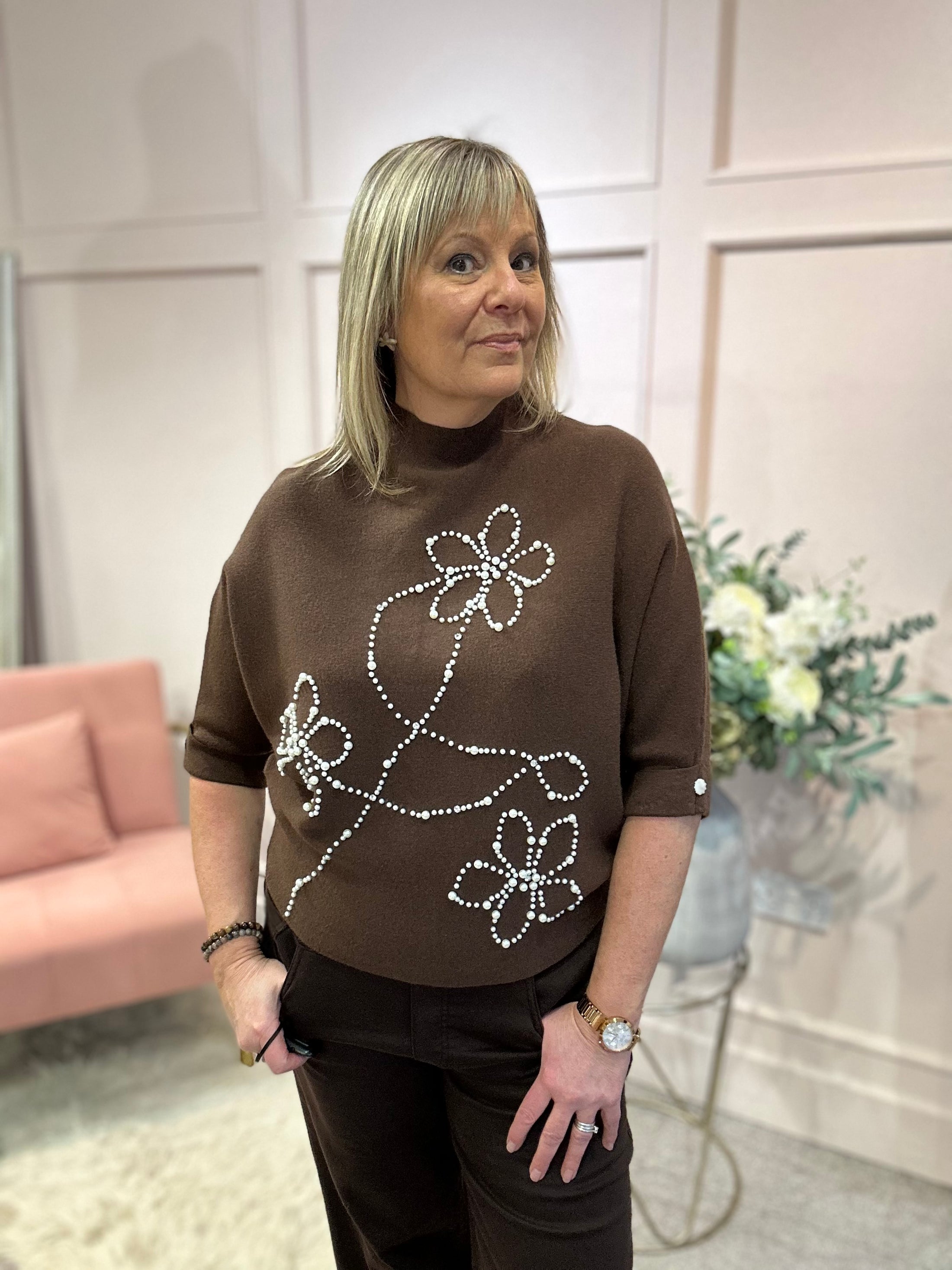 Pearl Flower Jumper - Brown