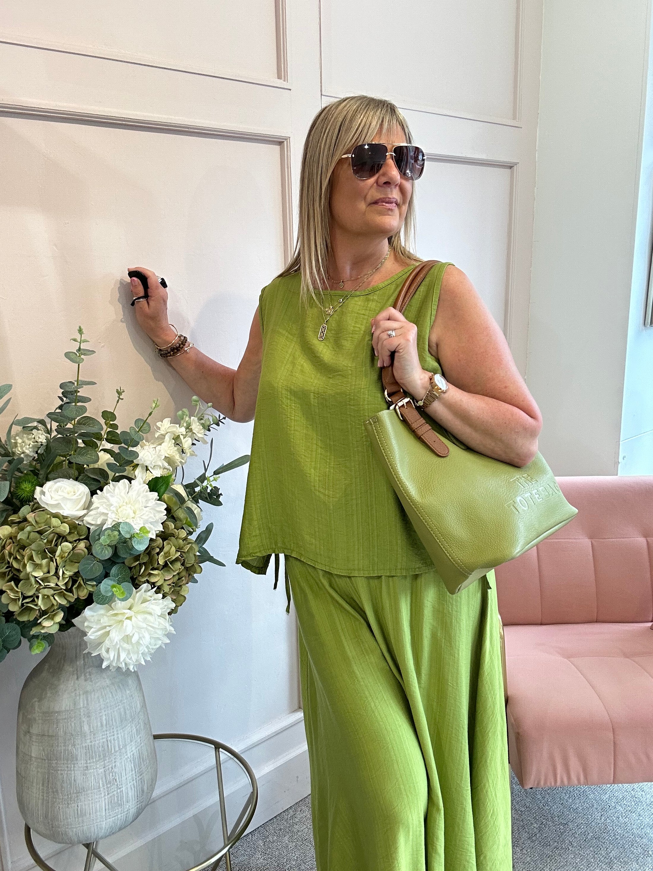 Side Tie Sleeveless Top - Olive Green