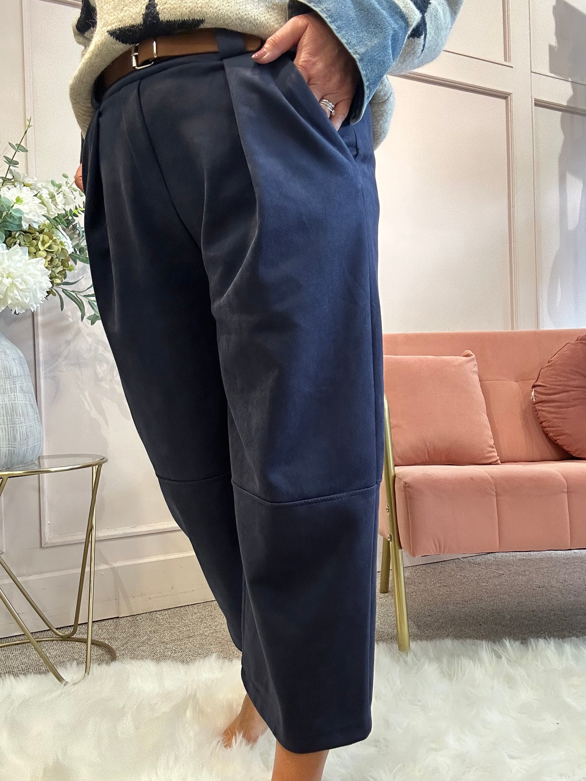 Barrel Suedette Pant - Navy