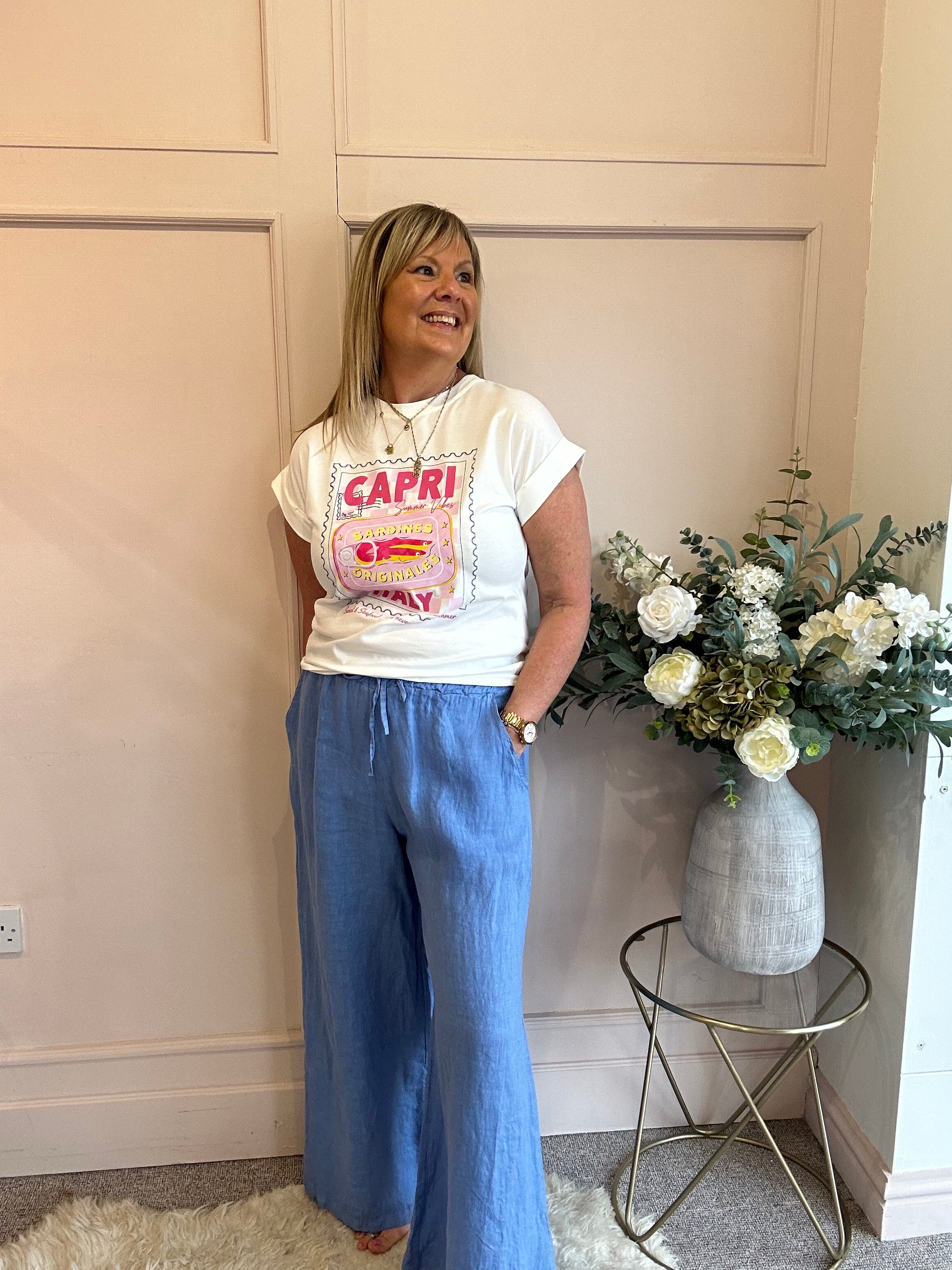 Sardines & Capri T Shirt  - White