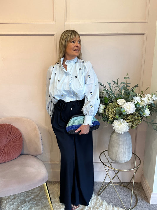 Romantic Daisy & Ruffle Top - Soft Blue - Wardrobe By Simone