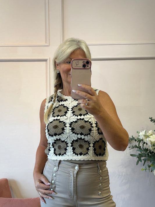 Boho Crochet Tank Top - Beige/Cream - Wardrobe By Simone