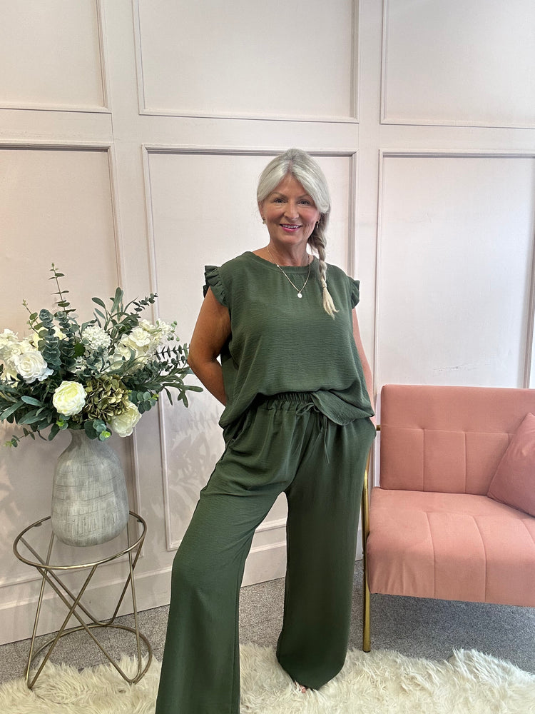 Frill Cap Sleeve Top - Khaki