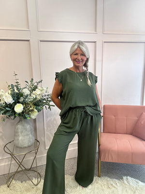 Frill Cap Sleeve Top - Khaki
