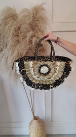 Gold Frills & Flower Shells Large Straw Tote Bag - Straw/Leopard - Wardrobe By Simone