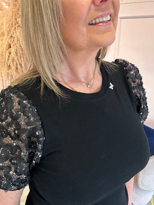 Pretty Butterfly Sleeve Top - Black - Wardrobe By Simone