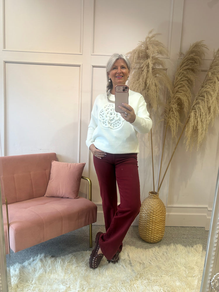 Flower & Silver Gems Jumper - Cream