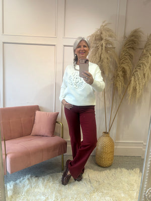 Flower & Silver Gems Jumper - Cream