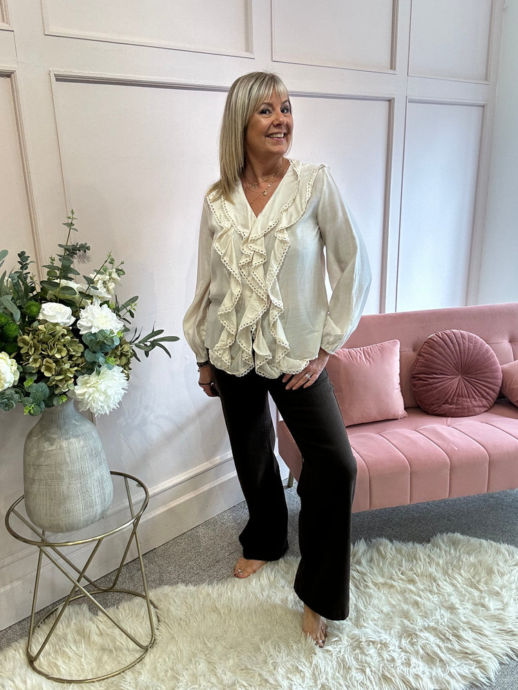 Boho Cascading Frill Shirt - Cream