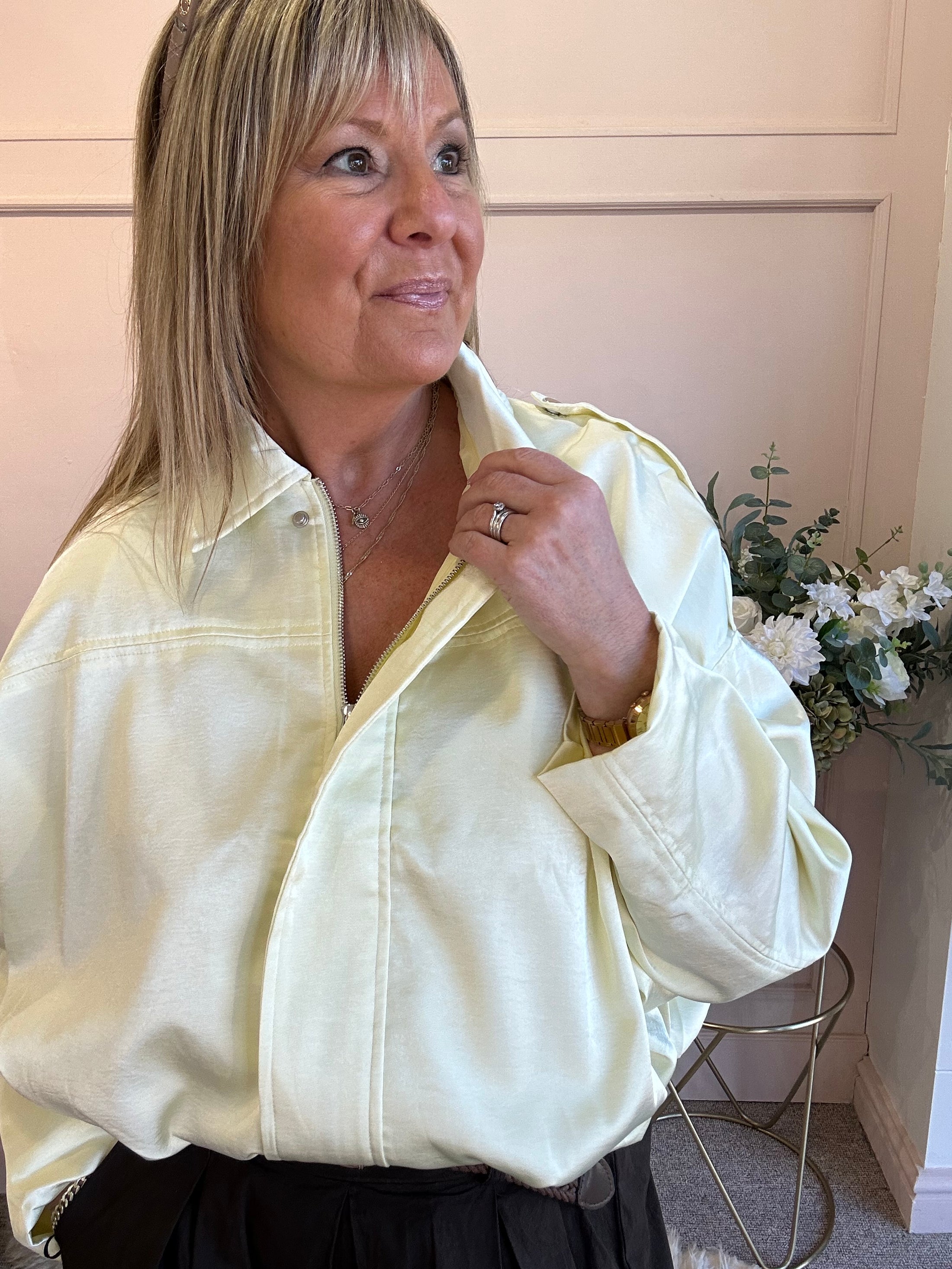Sheer Shimmer Zipped Top - Mellow Yellow - Wardrobe By Simone