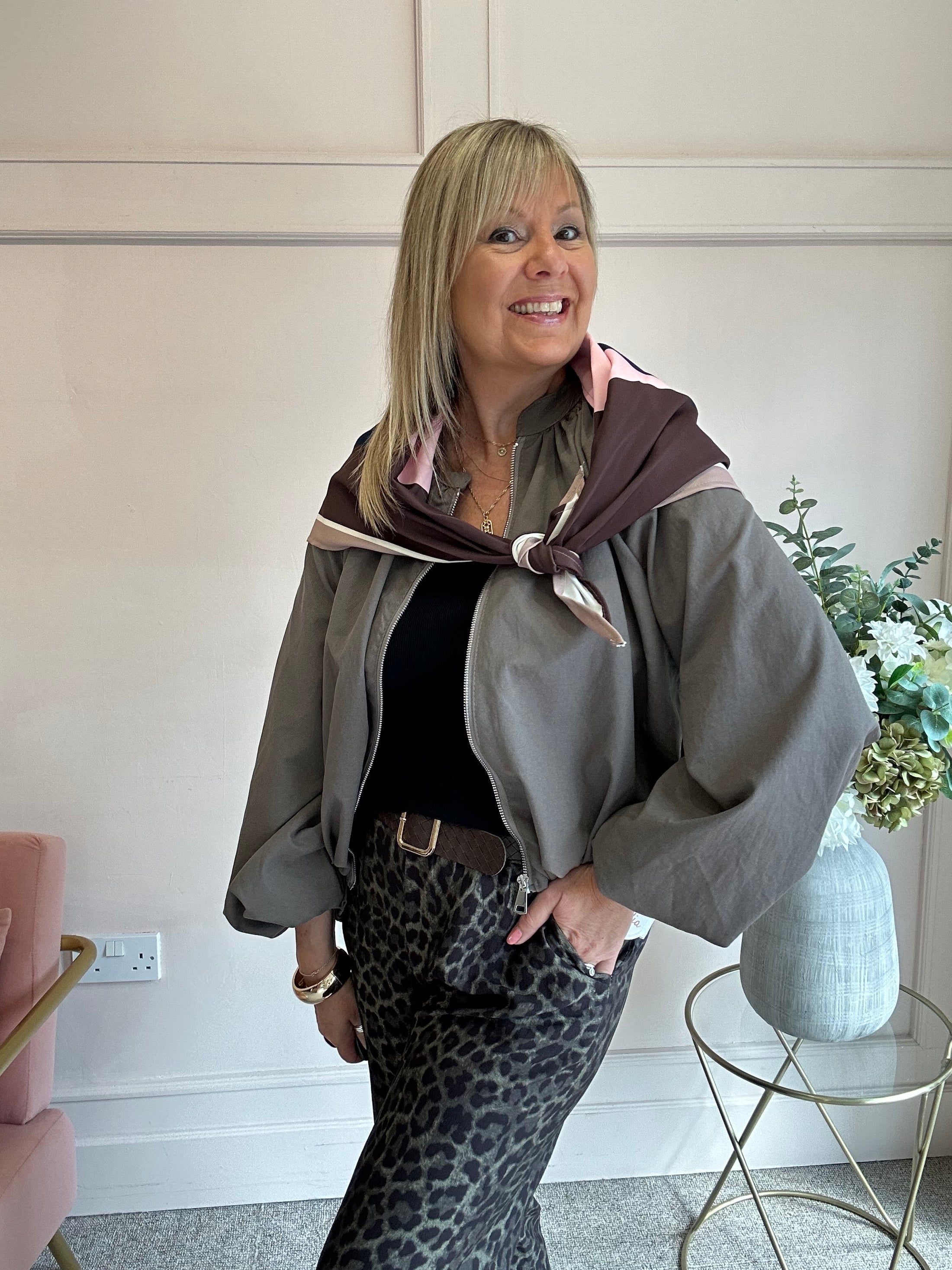 Scarf With Zip Jacket - Deep Taupe