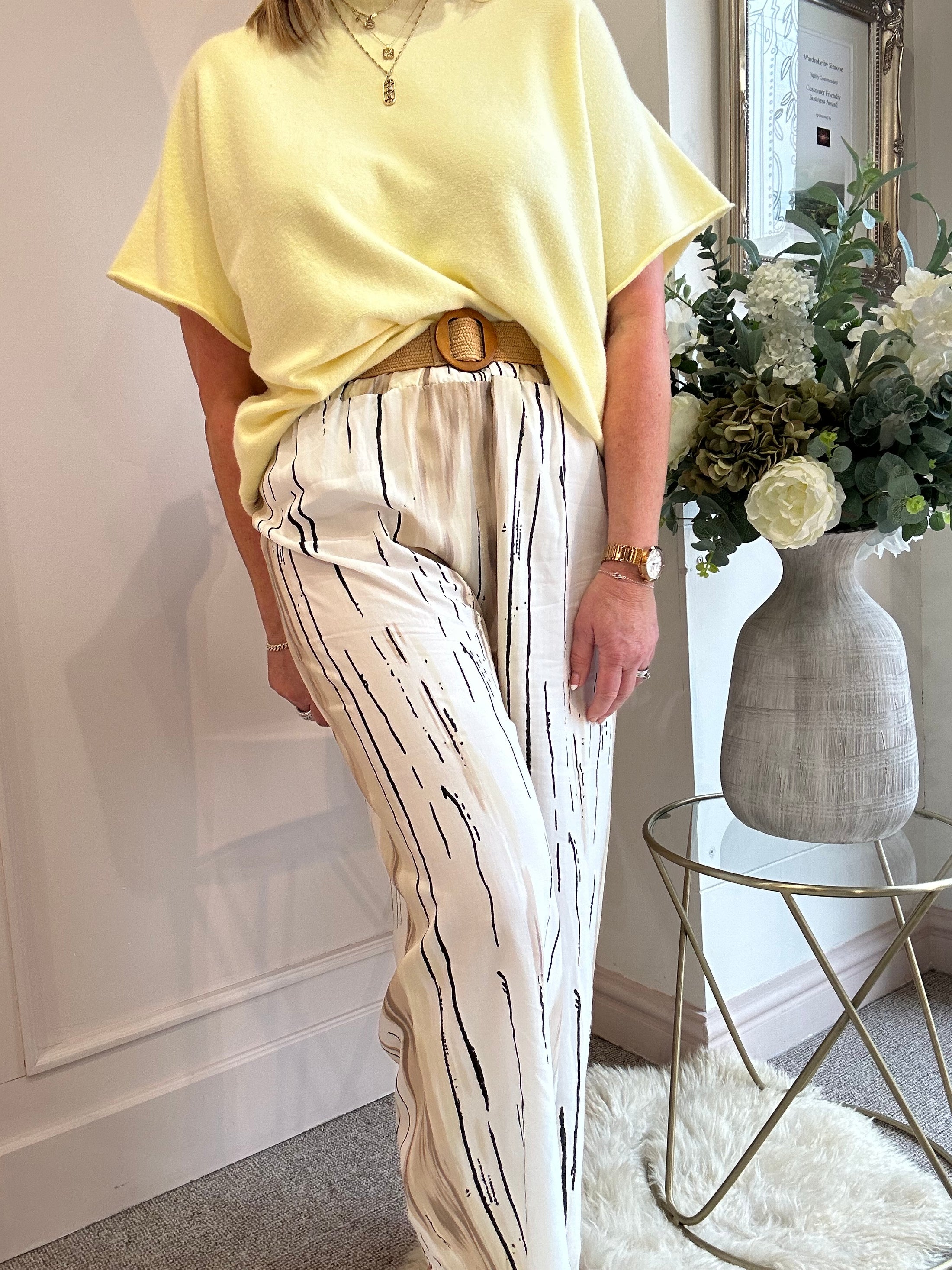 Wide Belted Pant - White/Cream - Wardrobe By Simone