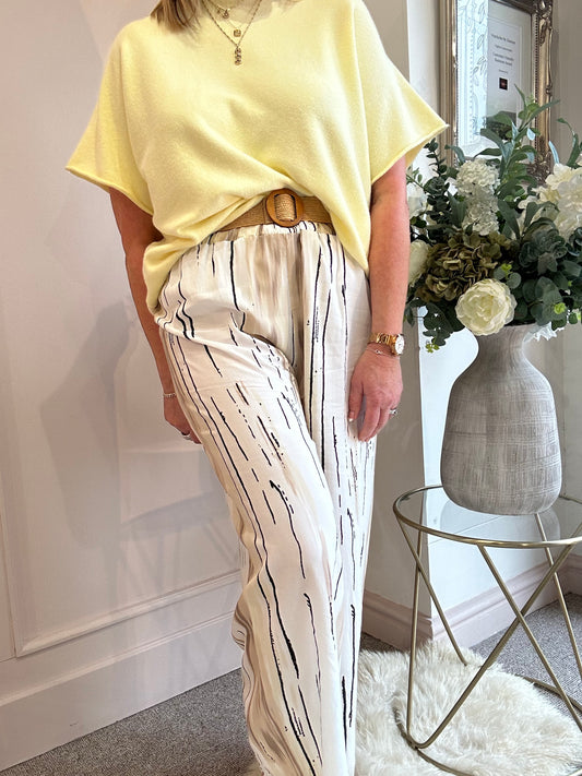Wide Belted Pant - White/Cream - Wardrobe By Simone