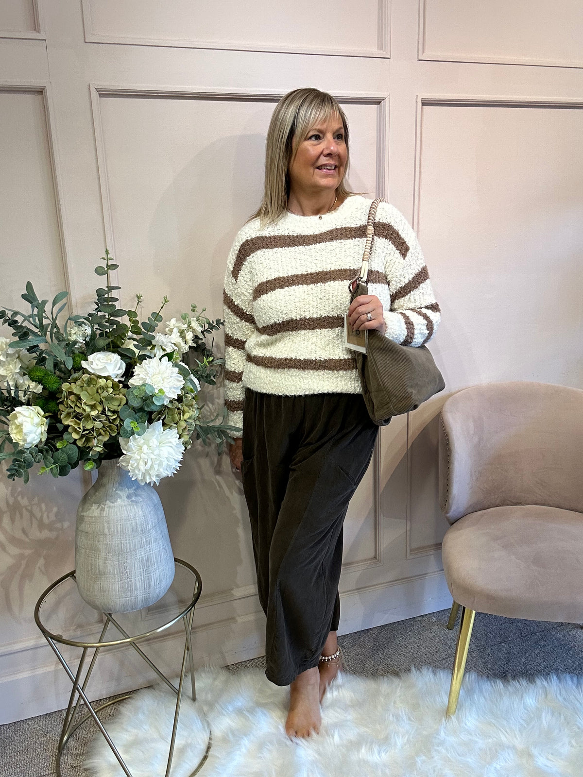 Striped Soft Jumper - Cream/Coffee
