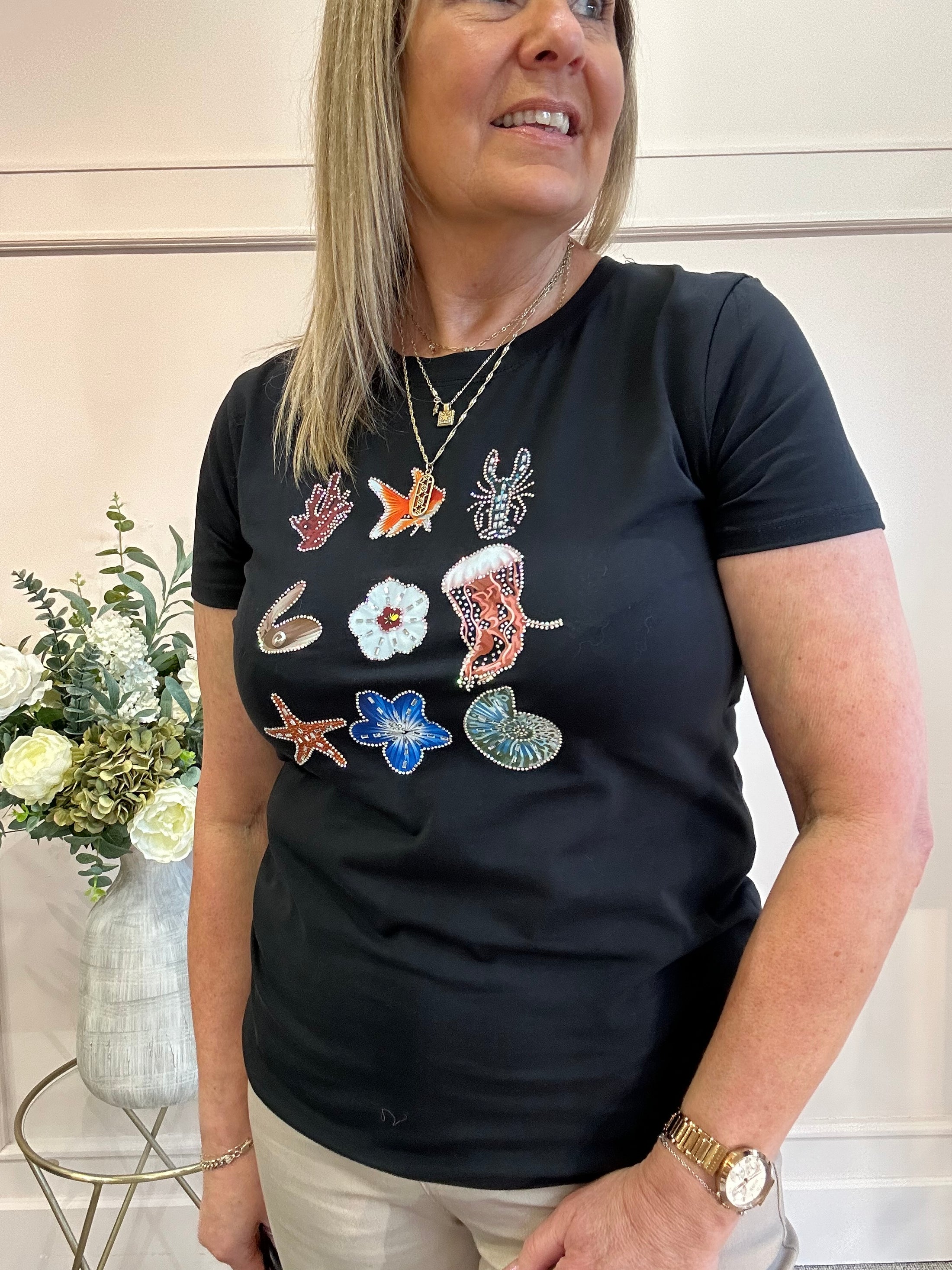 By The Seaside T-Shirt - Black - Wardrobe By Simone