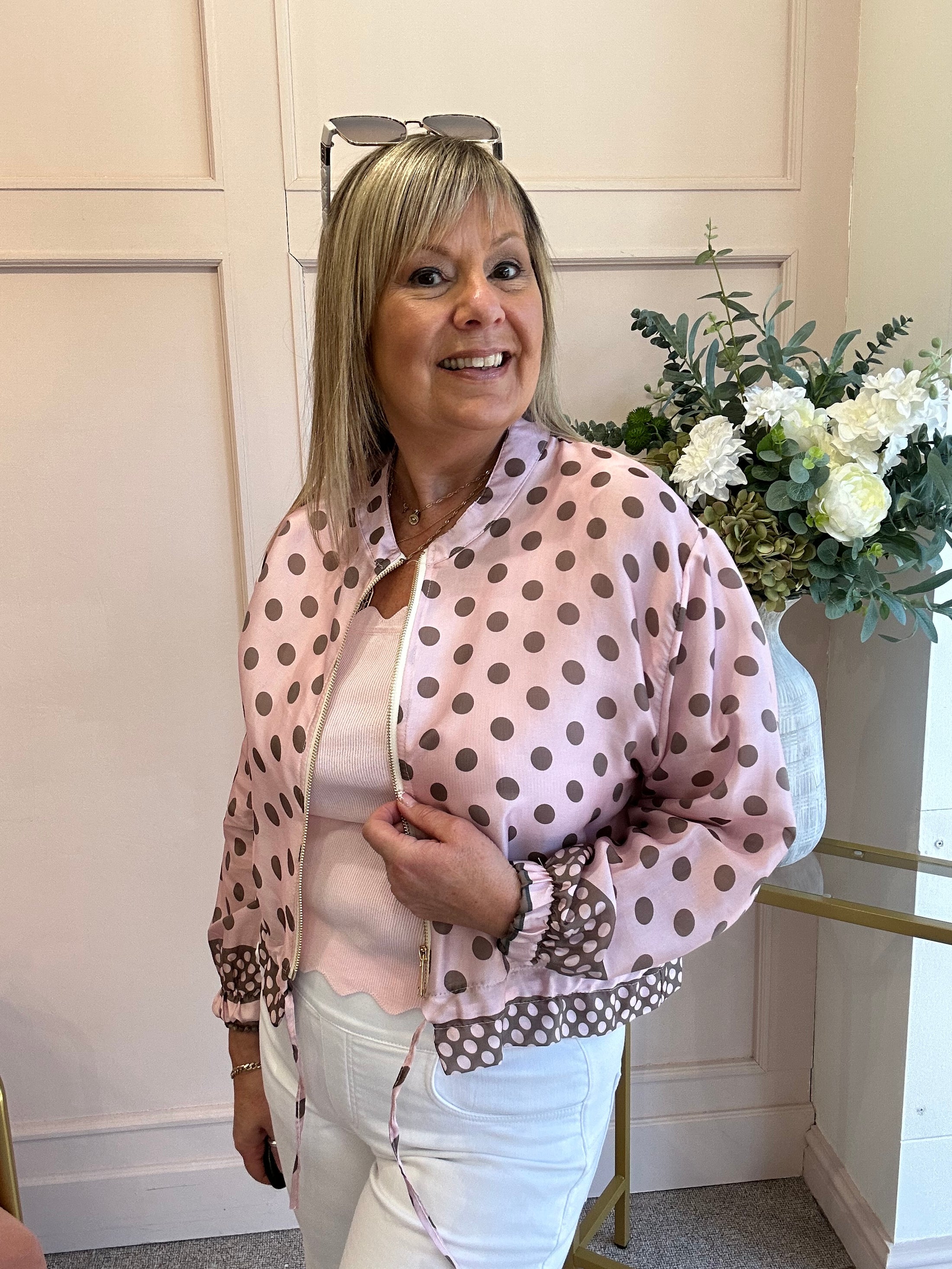 Dotty Zipped Top - Pink/Brown - Wardrobe By Simone