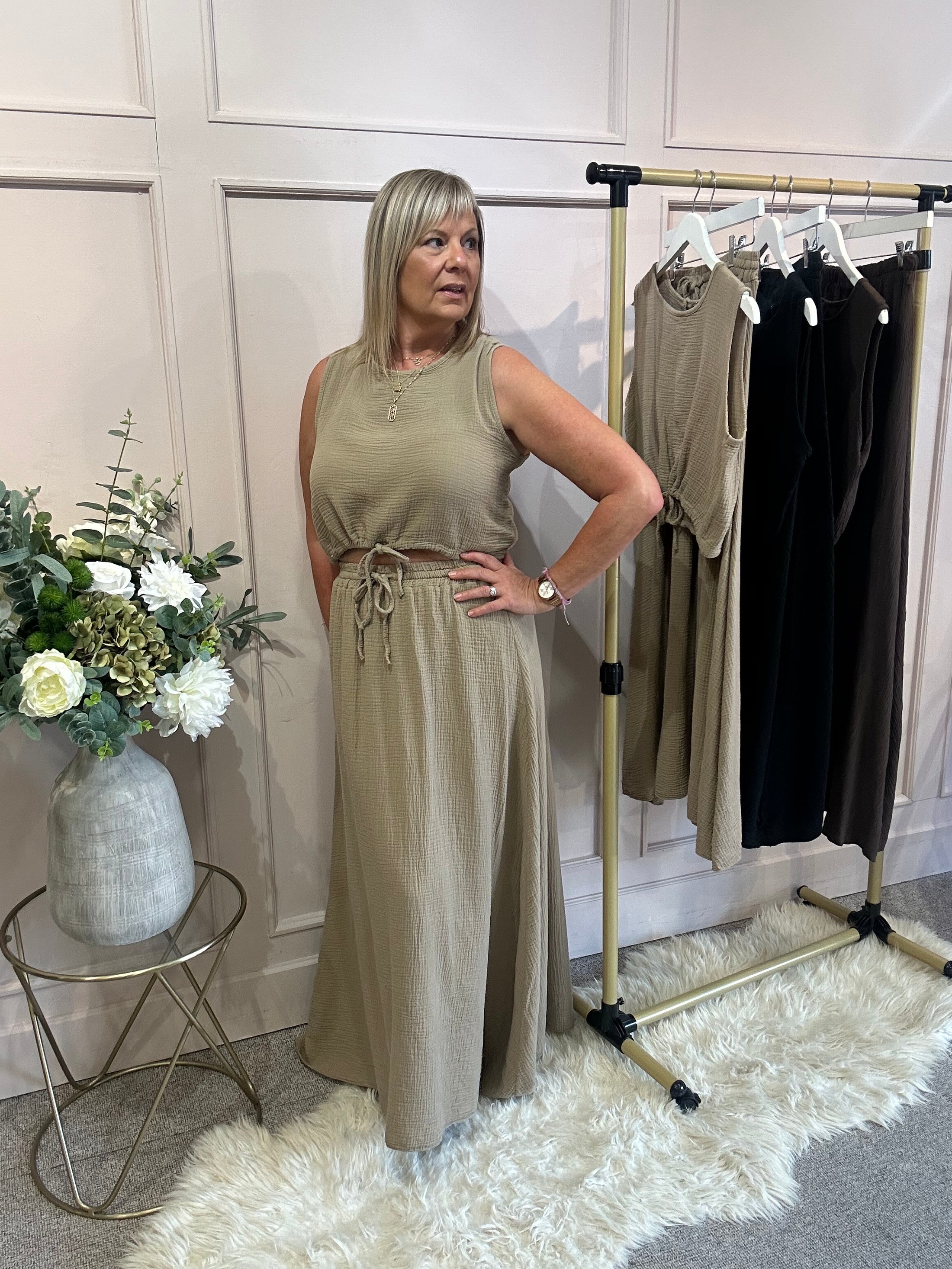 Quirky Top With Skirt Set - Caramel