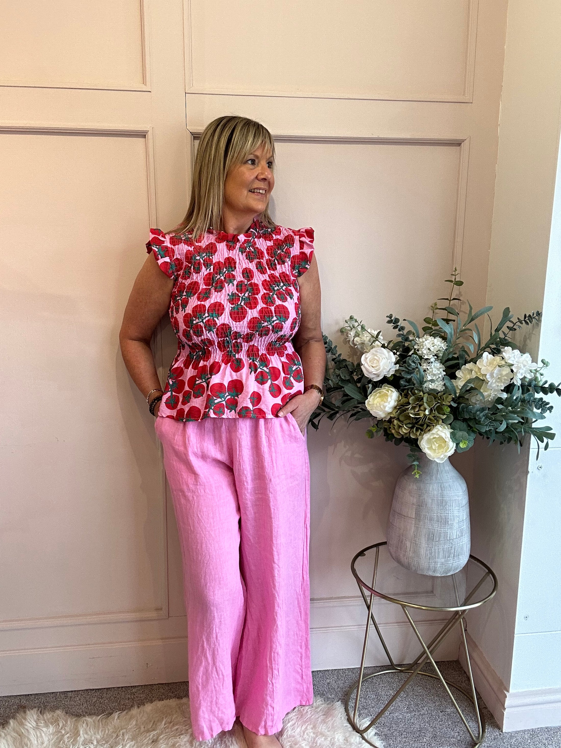 Cute Tomato Peplum Top  - Red/Pink - Wardrobe By Simone