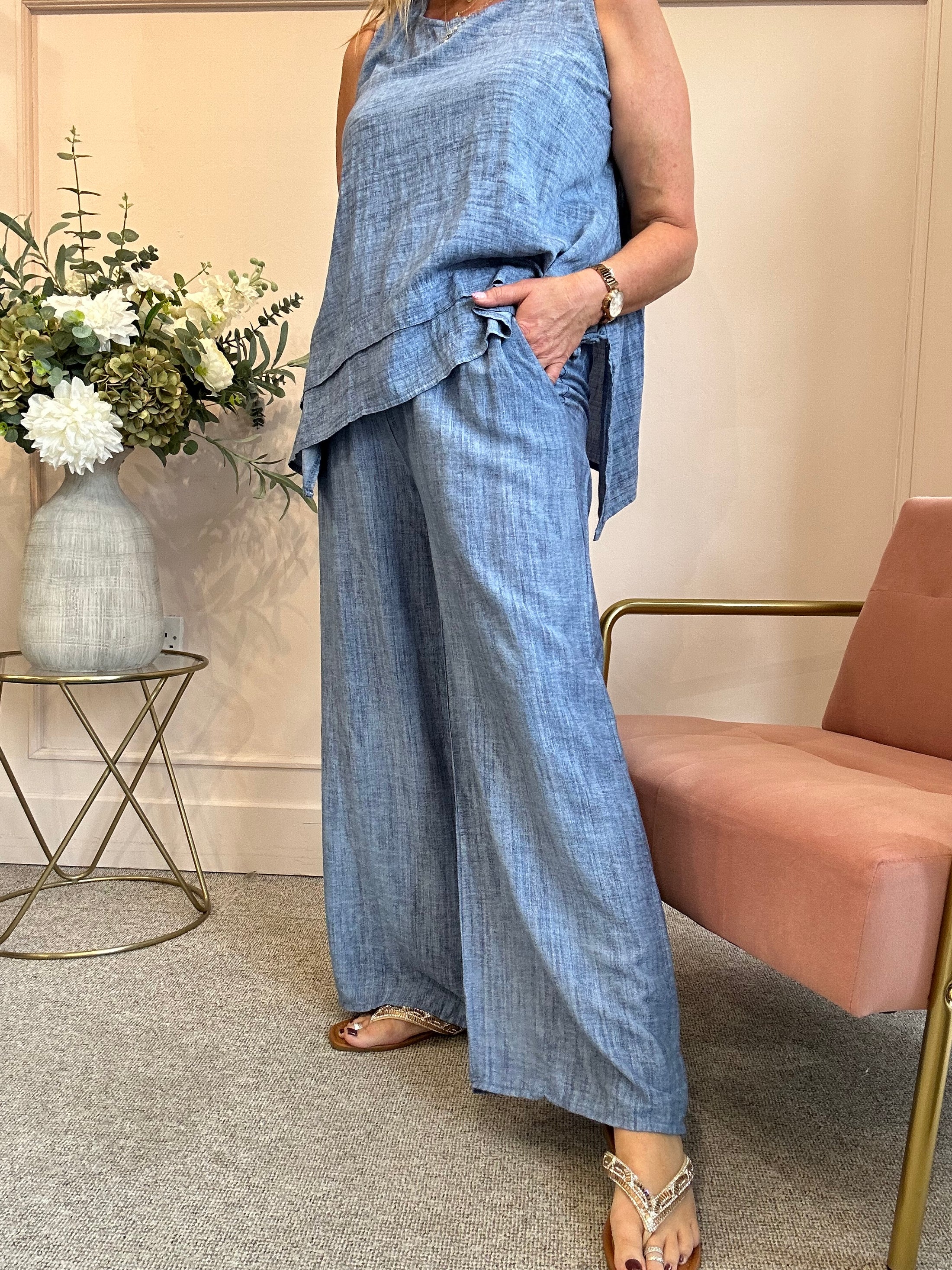 Wide Leg Pant - Mid Blue