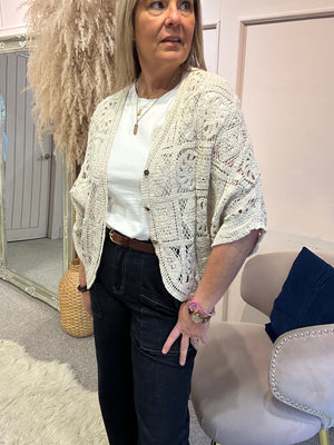 Batwing Crochet  Cardigan - Cream Beige - Wardrobe By Simone