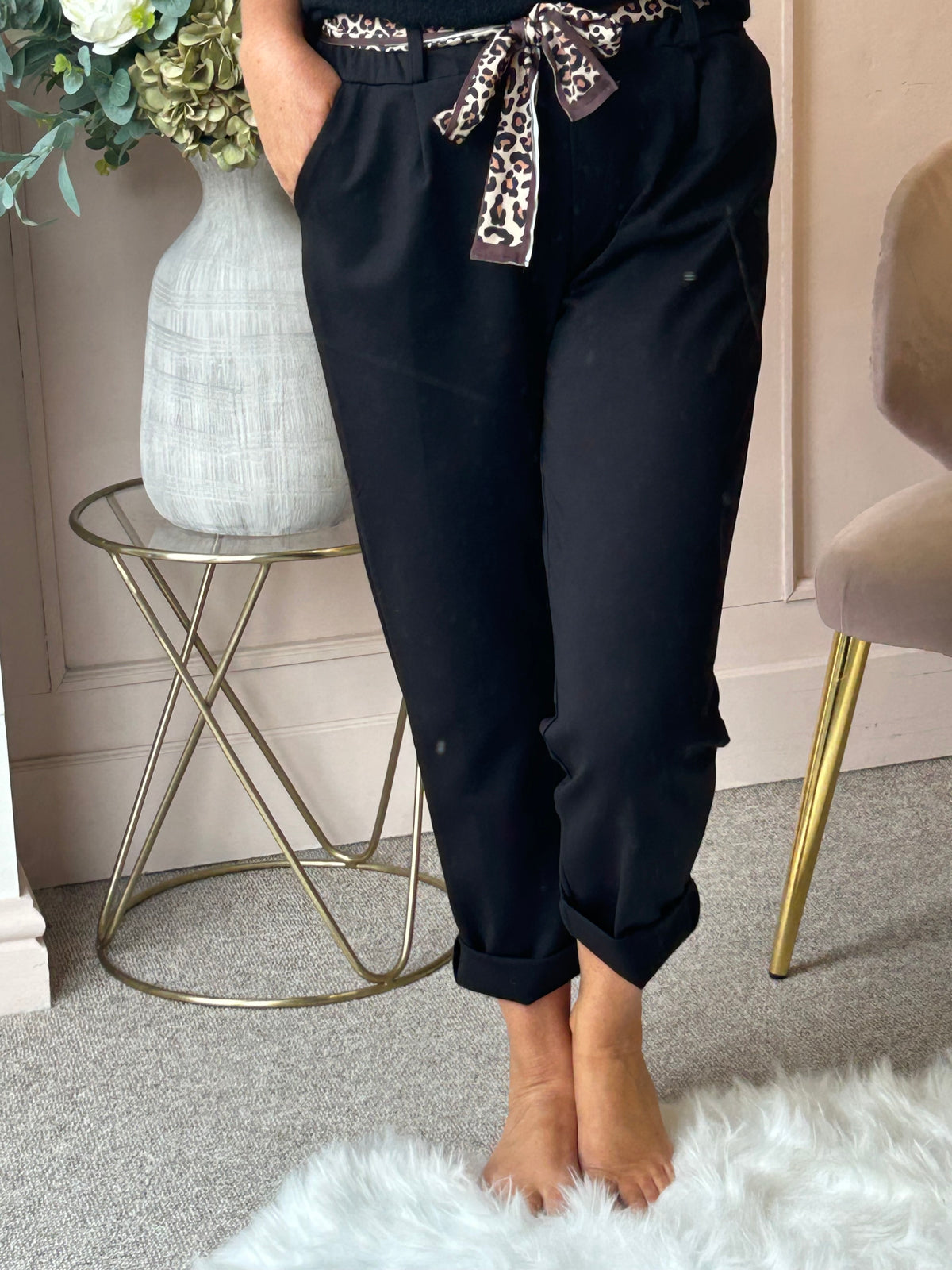 Leopard Tie Pant - Black
