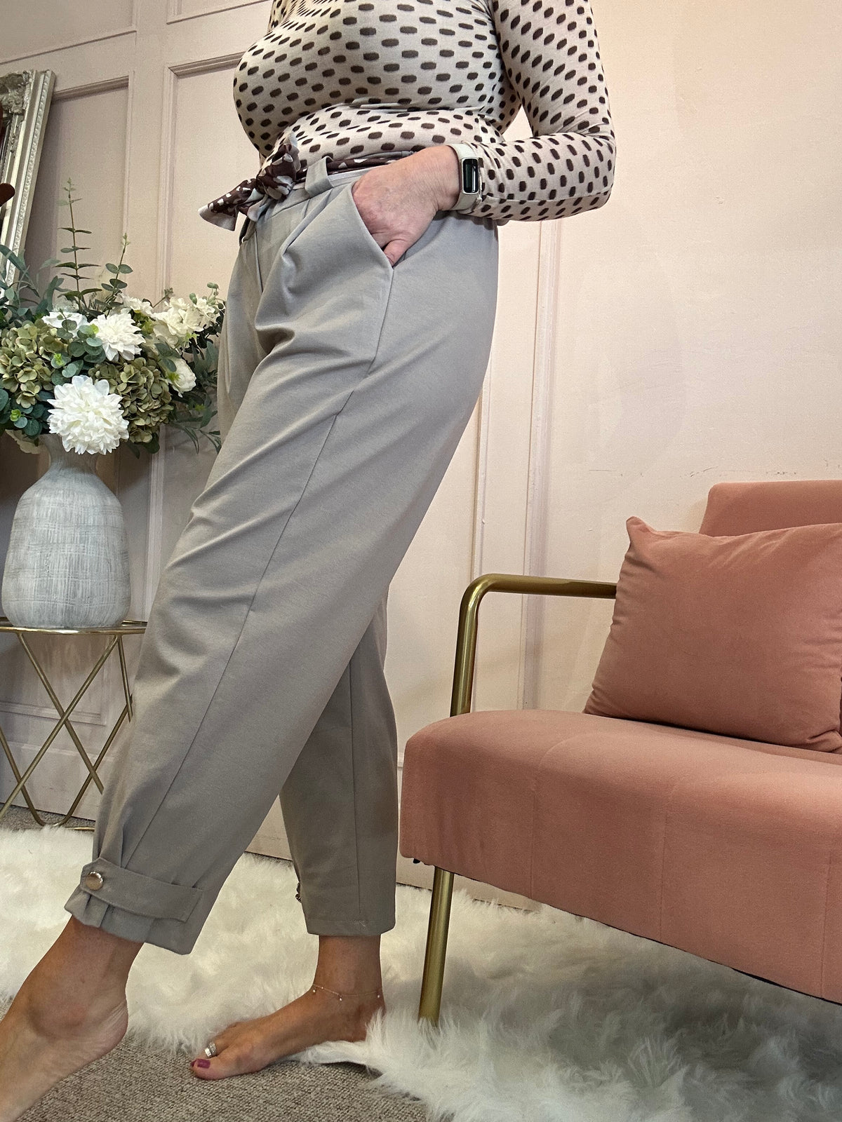 Scarf Tie Belted Pant - Taupe