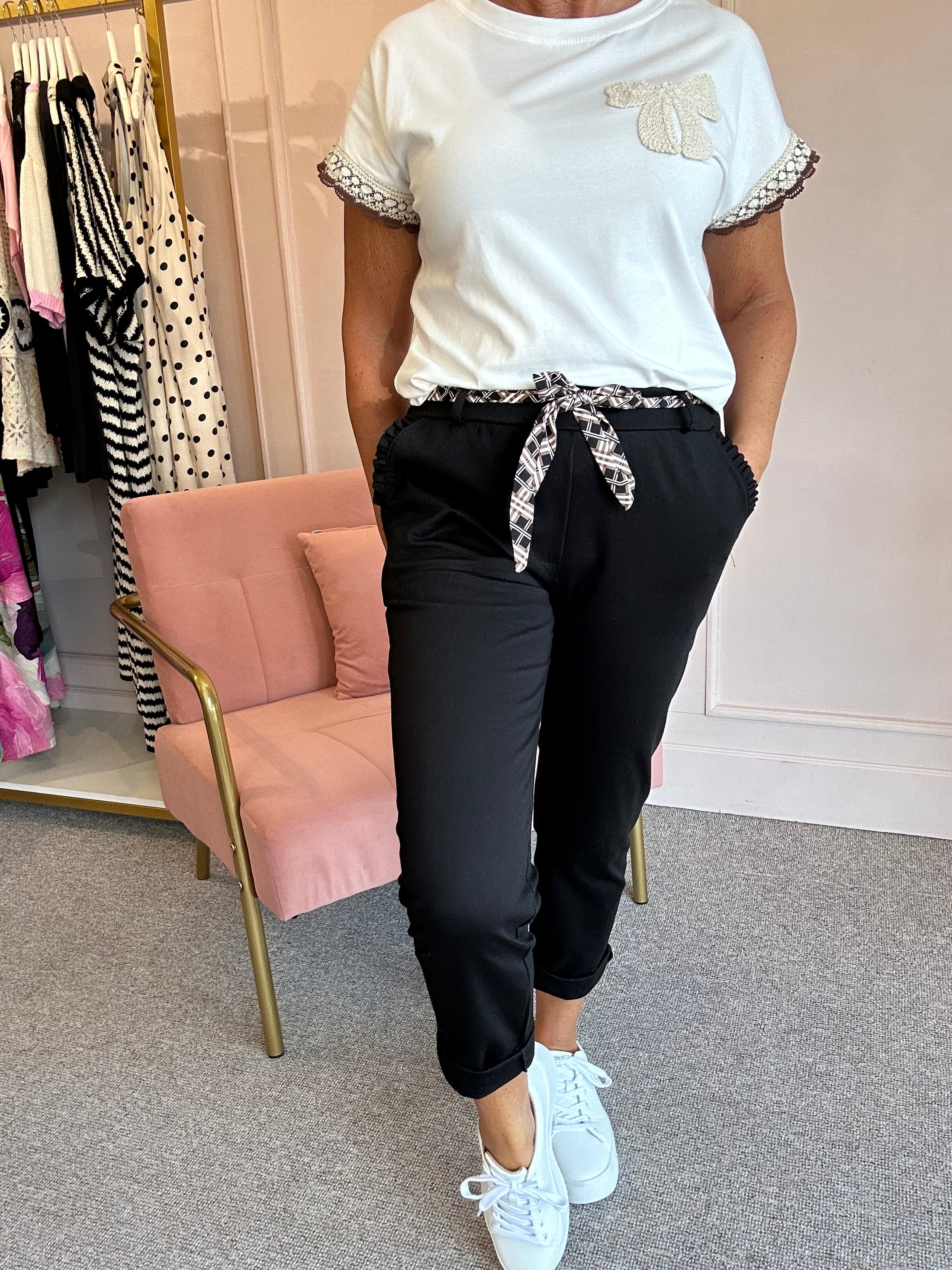 Belted Tie Pant - Black - Wardrobe By Simone