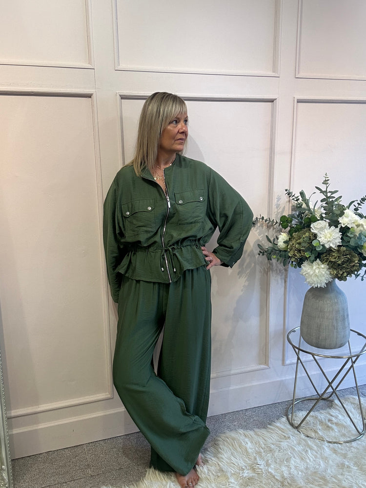 Jacket & Wide Pant Set - Green
