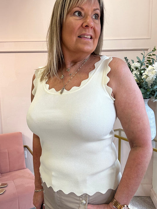 Scalloped Edged Vest Top - Cream - Wardrobe By Simone