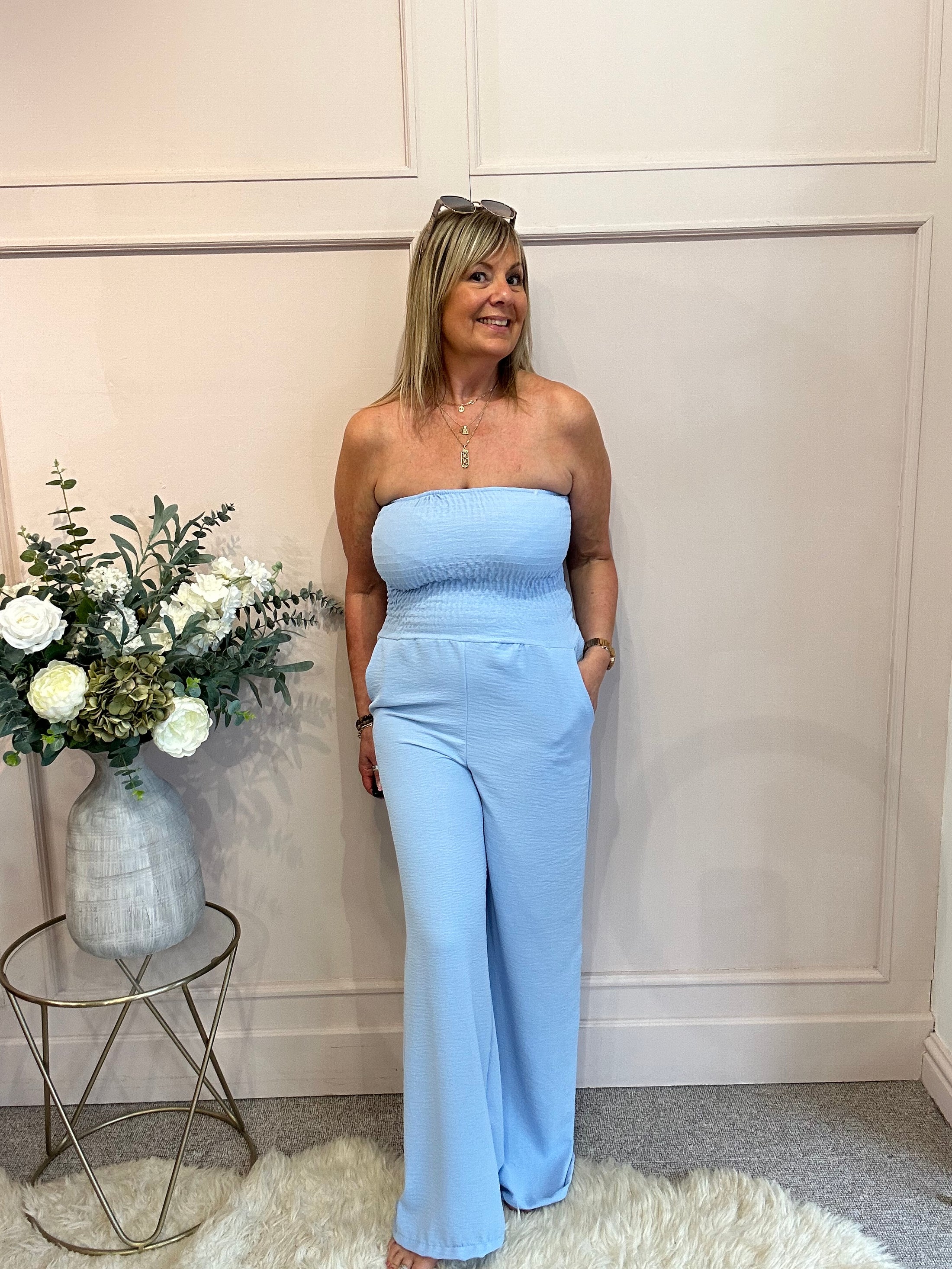 Bardot Jumpsuit Wide Leg - Blue