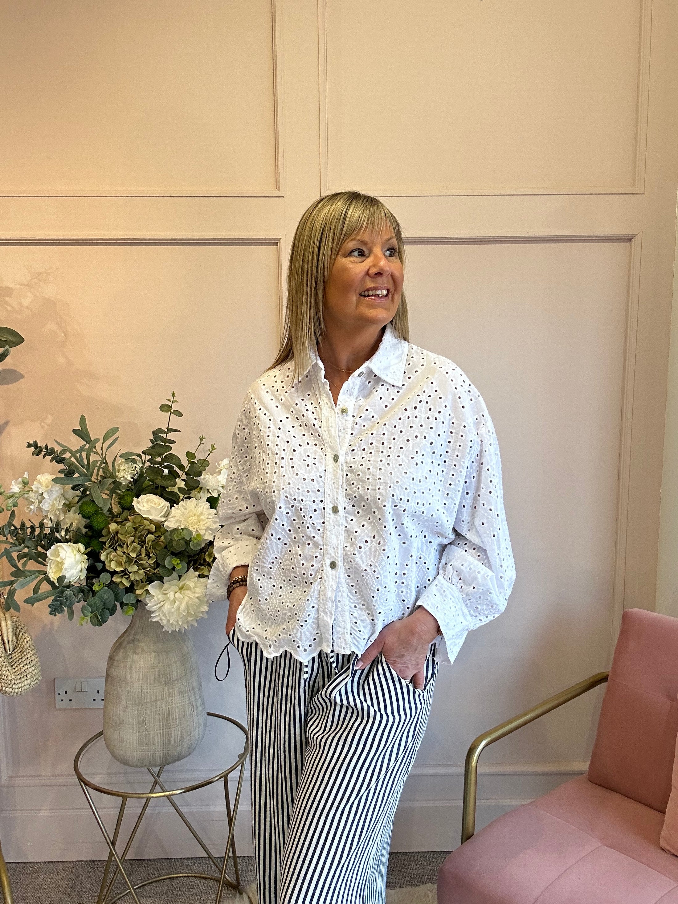 White Broderie Anglaise Shirt  - White - Wardrobe By Simone