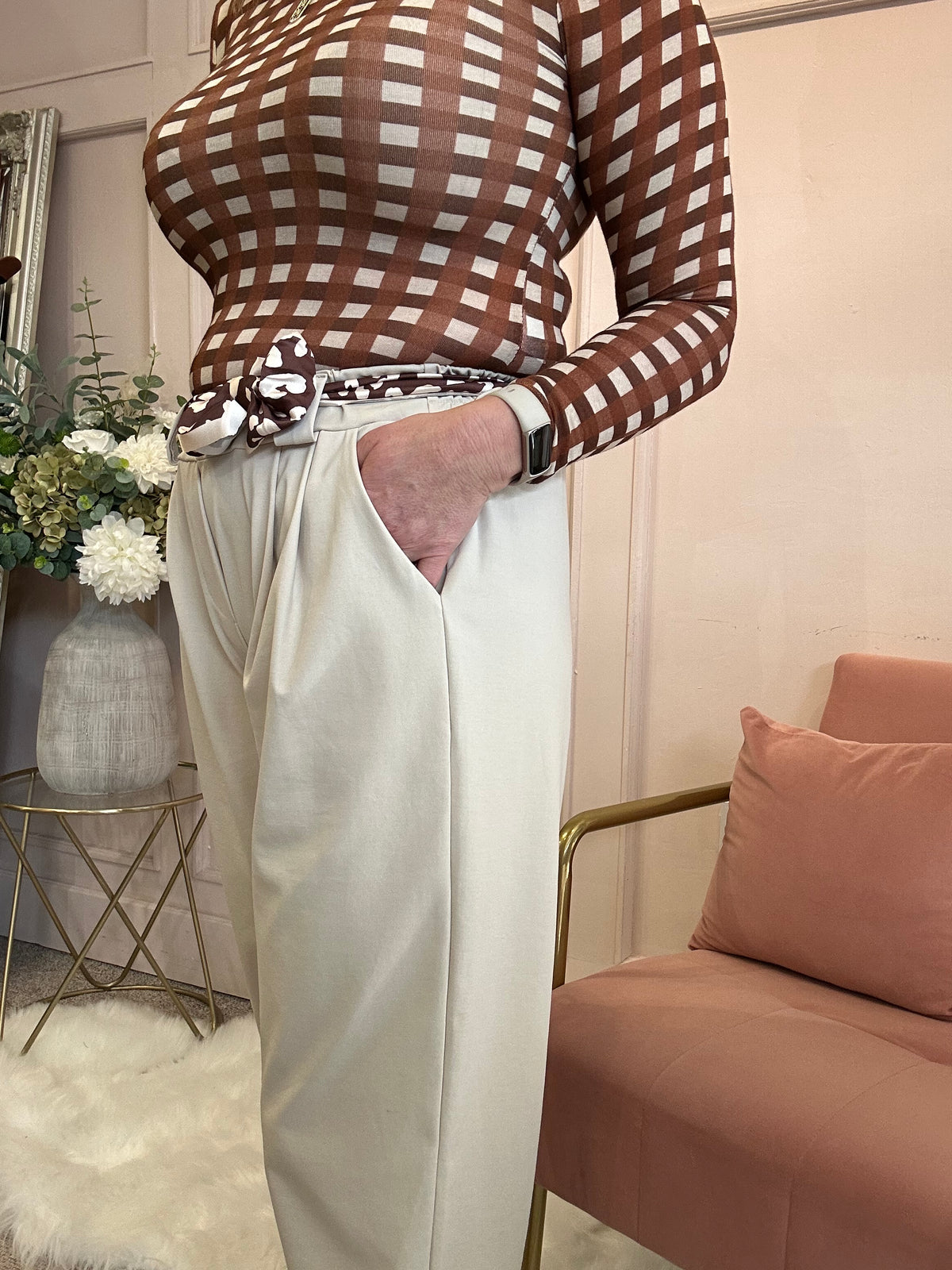Scarf Tie Belted Pant - Cream